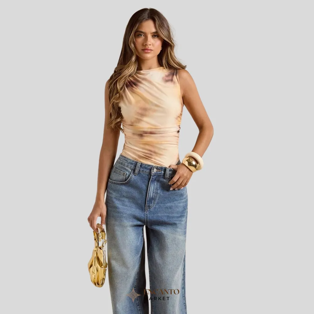 SHEIN BAE Body de mujer con estampado de teñido anudado asimétrico.webp