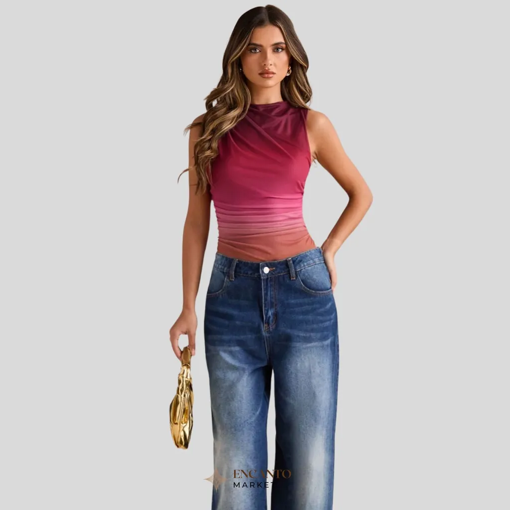 SHEIN BAE Body de mujer con estampado de teñido anudado asimétrico (5).webp