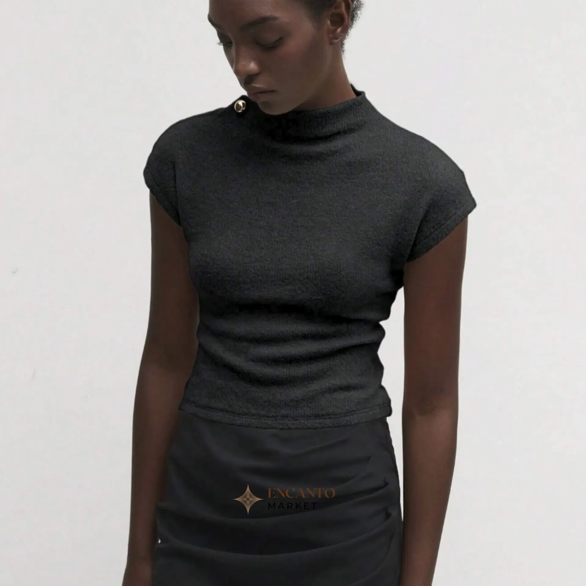 Top gris tela tipo lana (M)