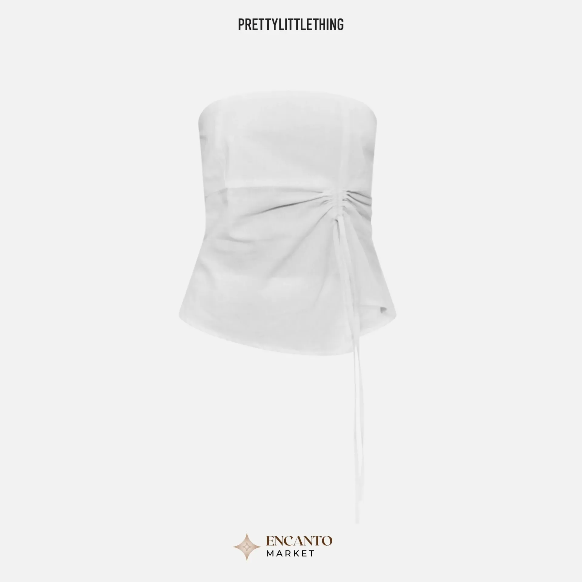 Top bandeau blanco tipo lino con frunces