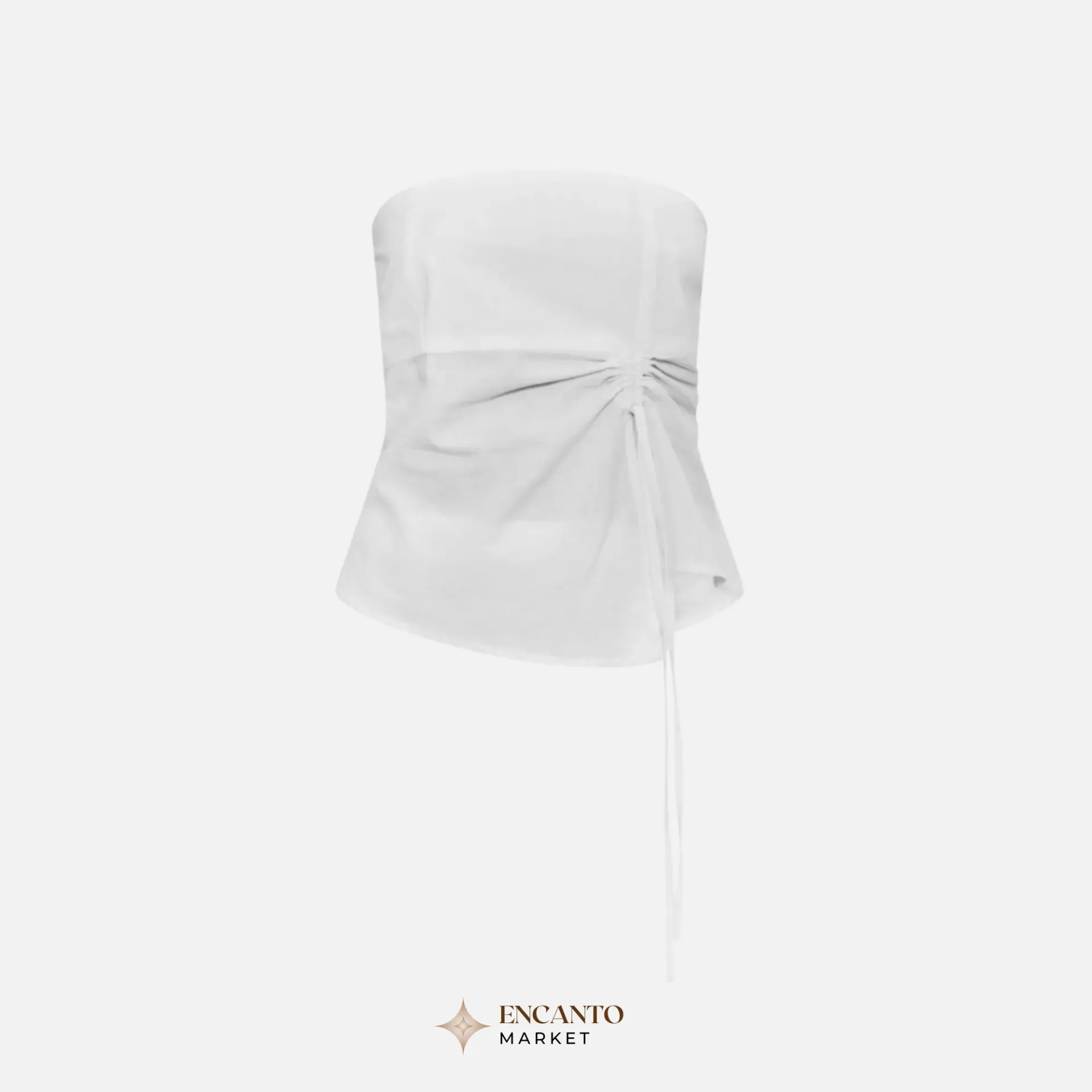 Top bandeau blanco tipo lino con frunces