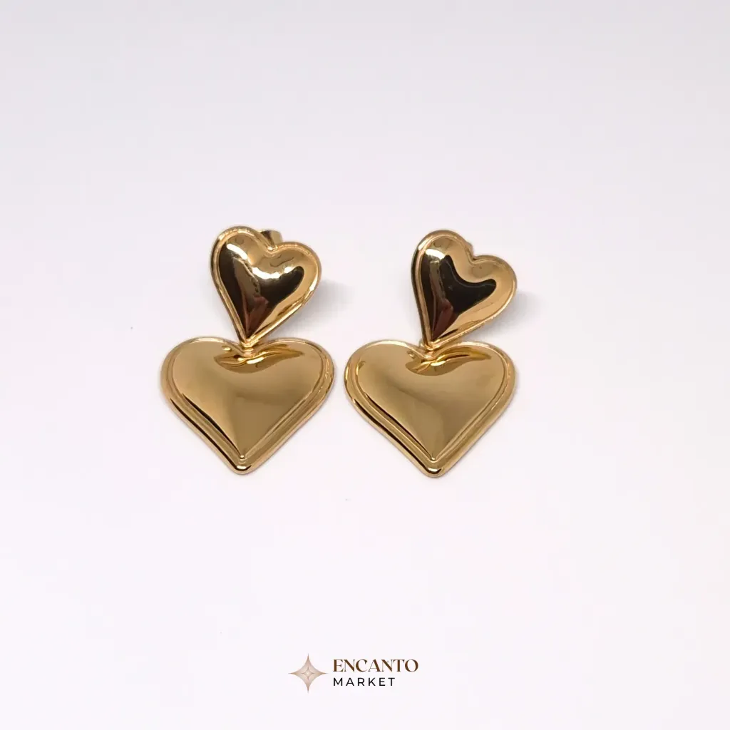 Pendientes colgantes de corazones (Dorado)