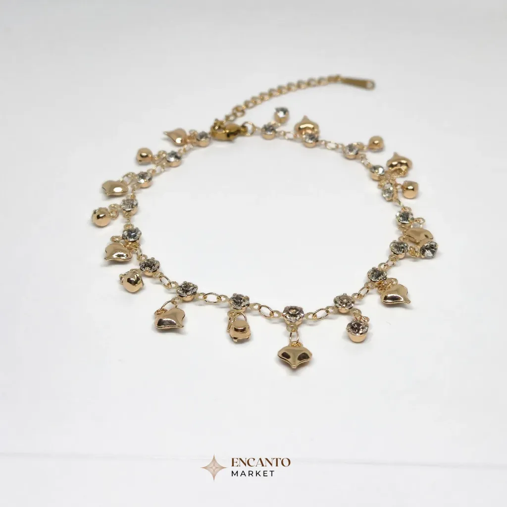 Pulsera tobillera cuentas de corazon