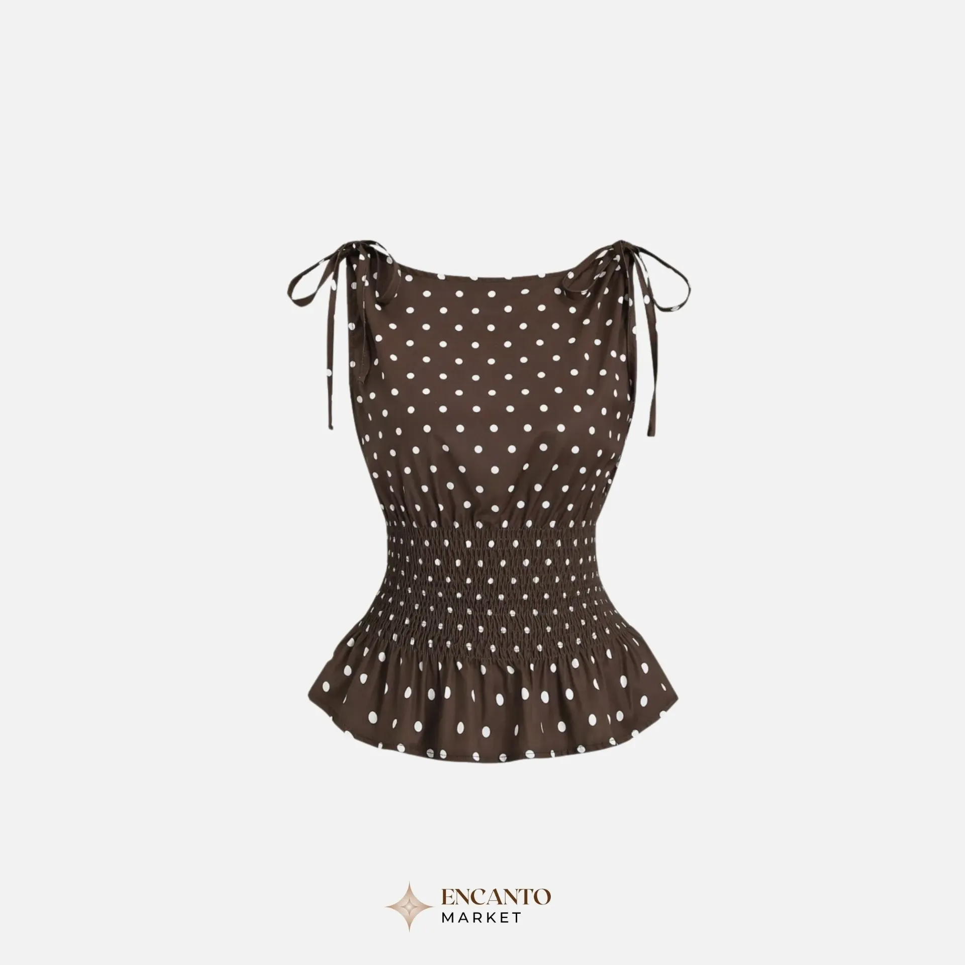 Top café de lunares blancos entallado a la cintura