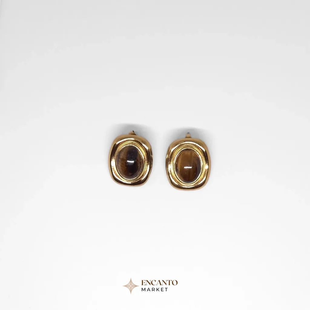 Aretes de boton con piedra ojo de tigre